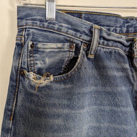 LEVIS 501 Button Fly distressed pockets‎ Mens Jeans sz 36 32 - Picture 7 of 16